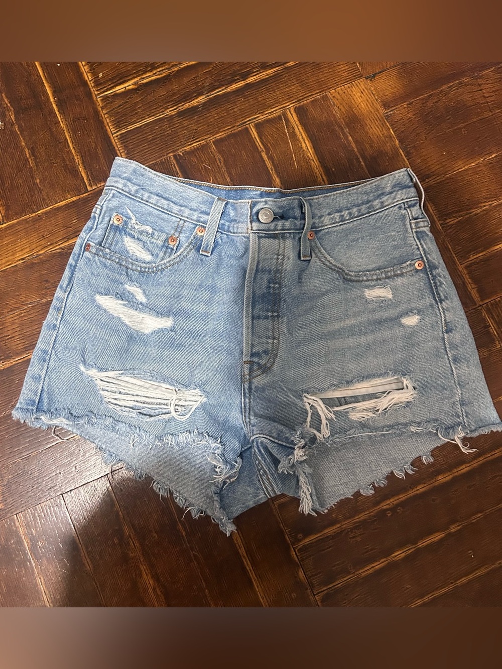 Levi's Light Blue Distressed Cutoff Denim Shorts